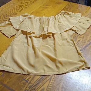 HALARA Womens SMALL Top Shirt YELLOW GOLD Ruffled Blouse New Casual Party